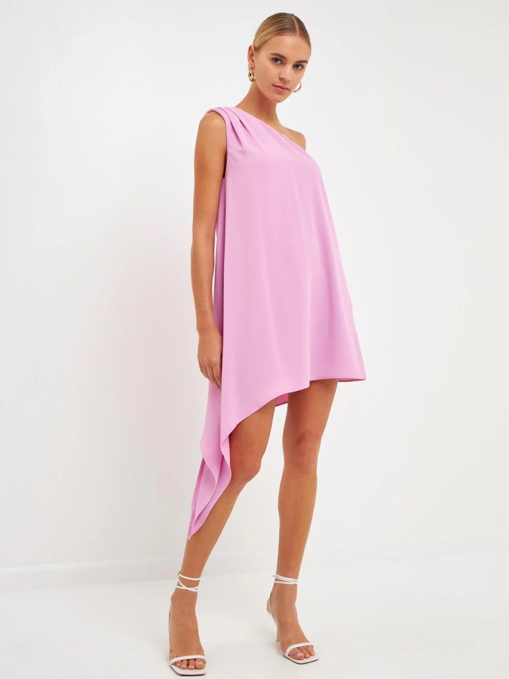 Endless Rose || One-Shoulder Asymmetric Mini Dress in Light Pink